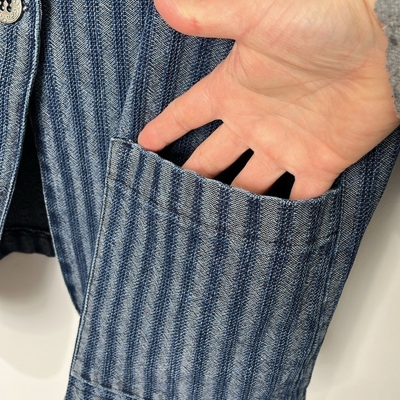 VTG Raphael Lorenzo Womens Blazer Boxy Jacket Denim Pinstriped Size 3X 90s Y2K - Picture 6 of 15